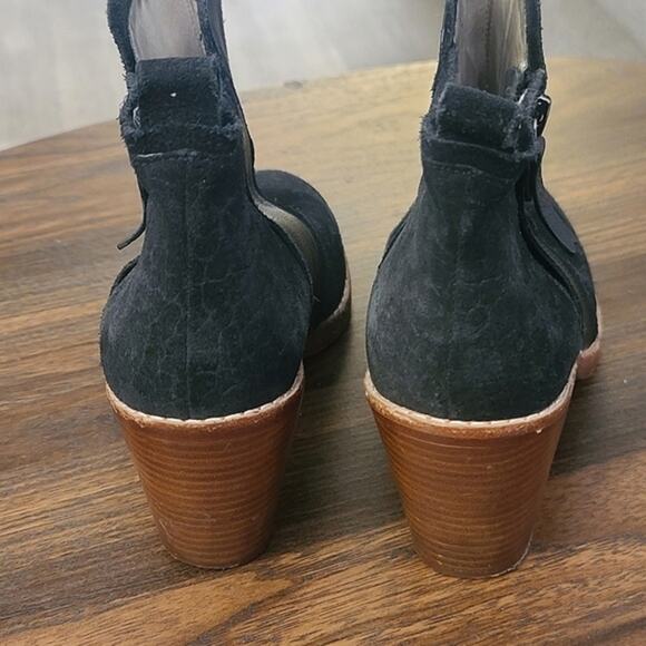 Matt Bernson Leather Ankle Boots Black Suede Wood Heel 7 Modern Classic - Picture 4 of 6